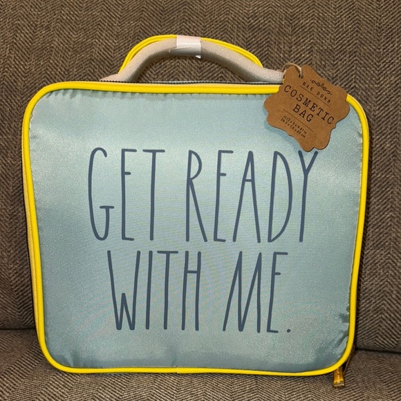 Rae Dunn Handbags - NWT Rae Dunn GRWM Get Ready With Me Cosmetic Makeup Bag Case Blue/Yellow Zipper